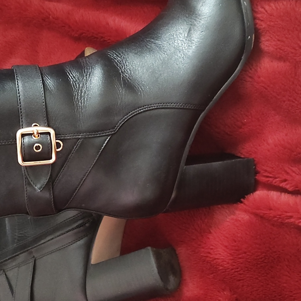 Coach Black Ankle Boots with Gold Buckle - Picture 2 of 5